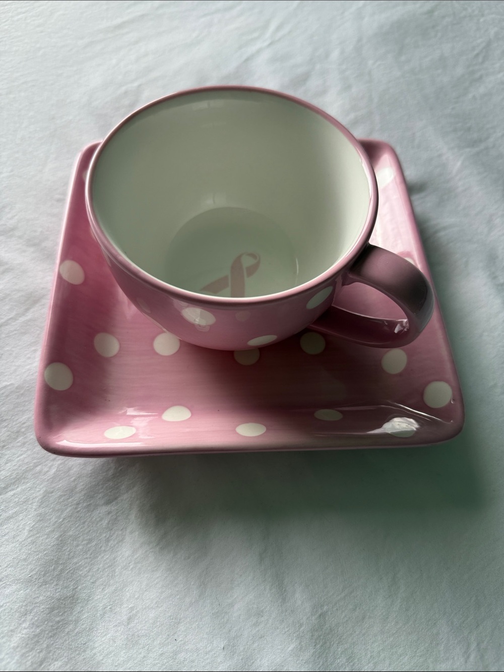 The Pampered Chef Pink Polka Dot Cup & Square Saucer Set